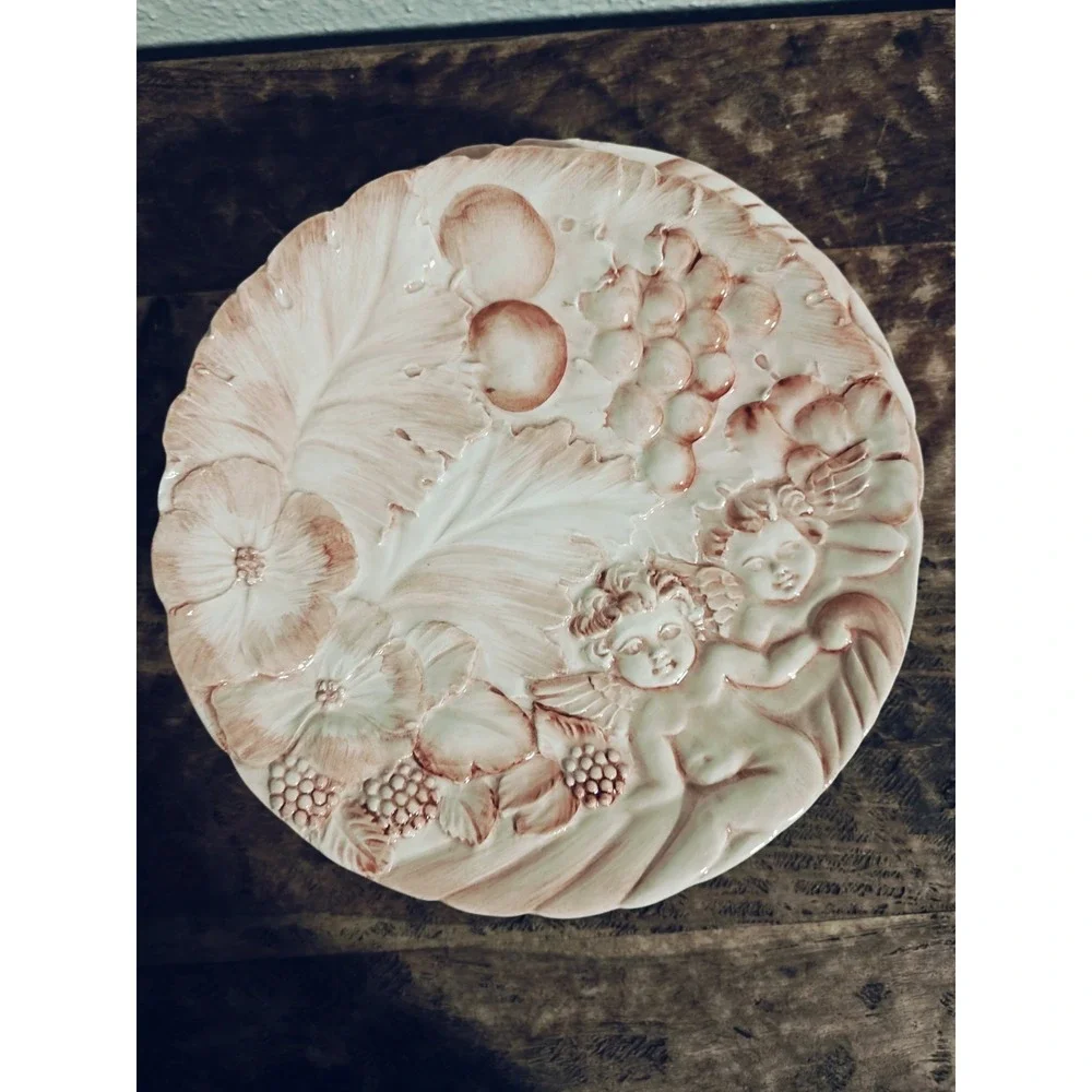 Horchow Cherub Pink and‎ White Decorative Ceramic Plates Set Of 8 EUC